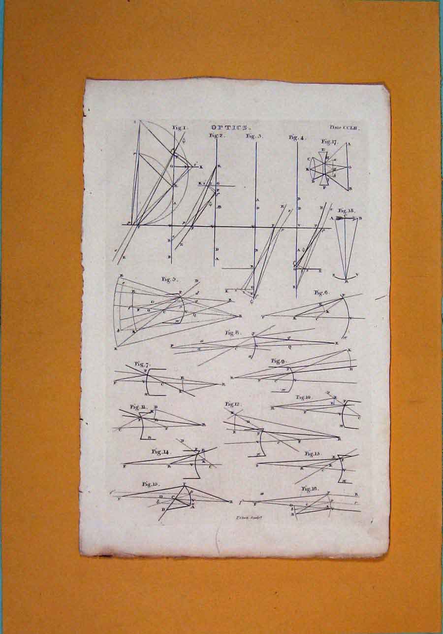 Original Old Antique Print Optics Angle Tools Visionary Diagram