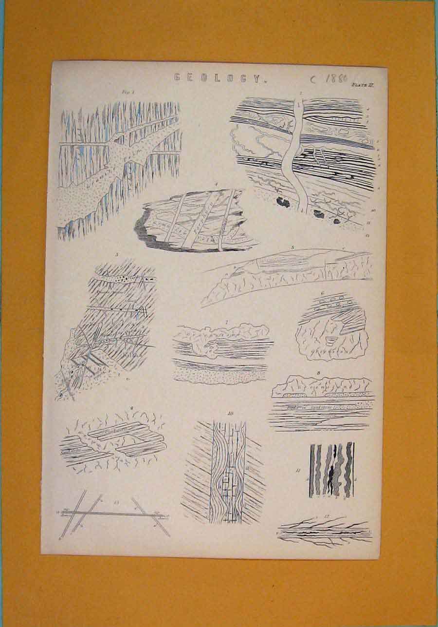 Original Old Antique Print Geology C1880 Rock Formation Mountain 19th