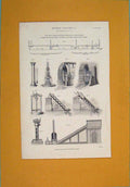 Original Old Antique Print Hyrdo Dynamics Hydaulics Diagram