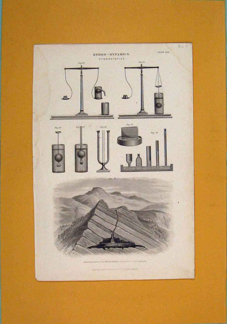Original Old Antique Print Hydro Dynamics Hydrostatics C1869 Diargam Victorian