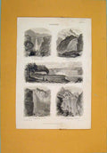 Original Old Antique Print Cataracts Mountain Rock Norway Swiss Niagara 1868