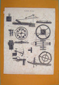 Original Old Antique Print Water Works Machinary C1812 19th
