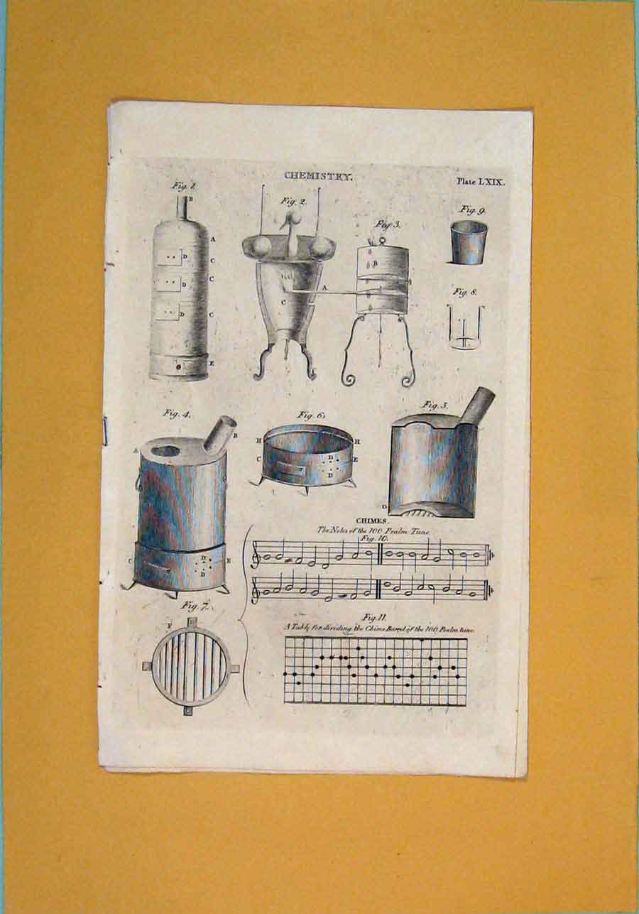 Original Old Antique Print Chemistry Science Diagram Experiment