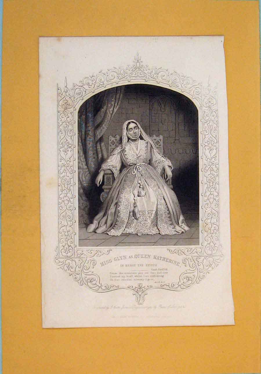Original Old Antique Print Henry Viii Queen Katherine Portrait ActScGlyn