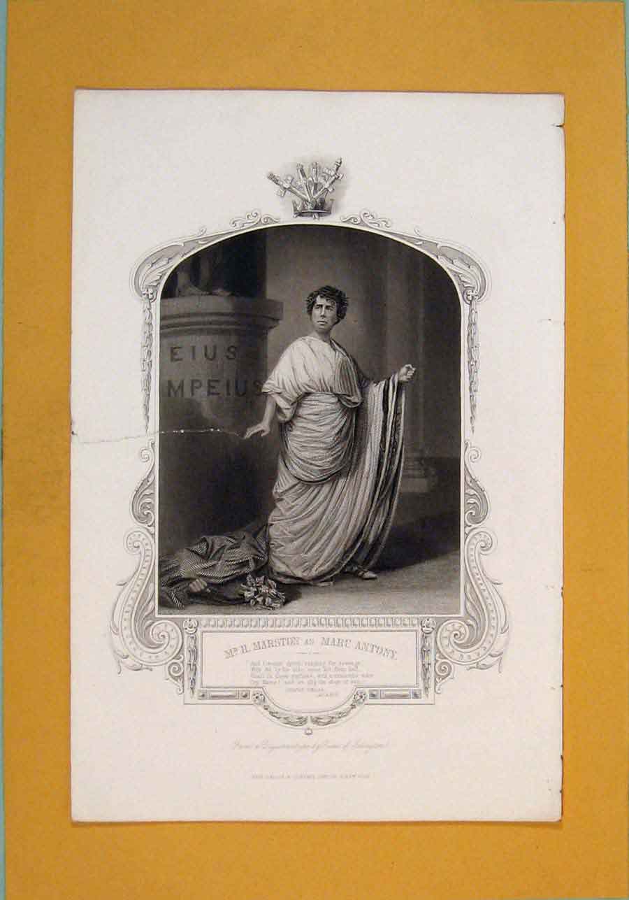 Original Old Antique Print Portrait Julius Caeser Marc Antony Marston ActSc