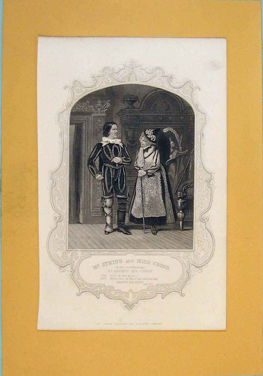 Original Old Antique Print Portrait Taming Shrew Cross Grumio Curtis 20th