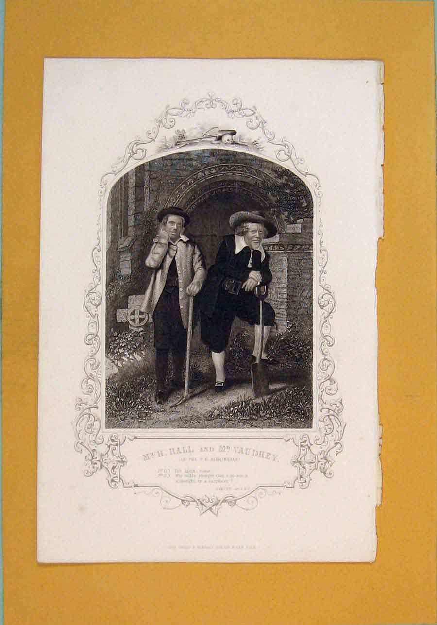 Original Old Antique Print Portrait Hamlet Hall Vaudrey ActSc