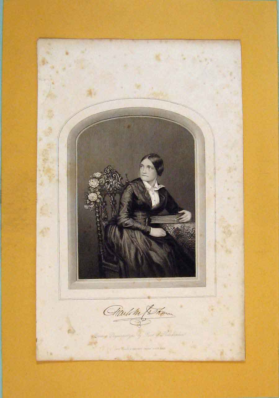 Original Old Antique Print Portrait Charlotte Luskman Root Philadelphia