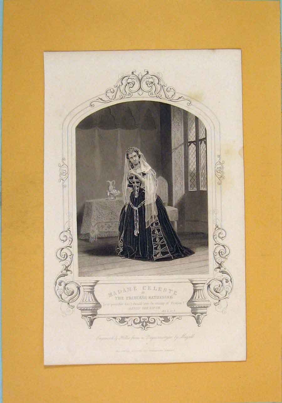 Old Antique Print Play Henry Fifth Celeste Princess Katherine ActSc