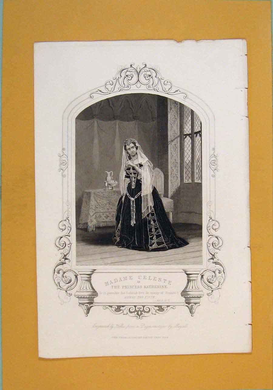 Original Old Antique Print Henry Fifth Celeste Katherine Play ActScMayall