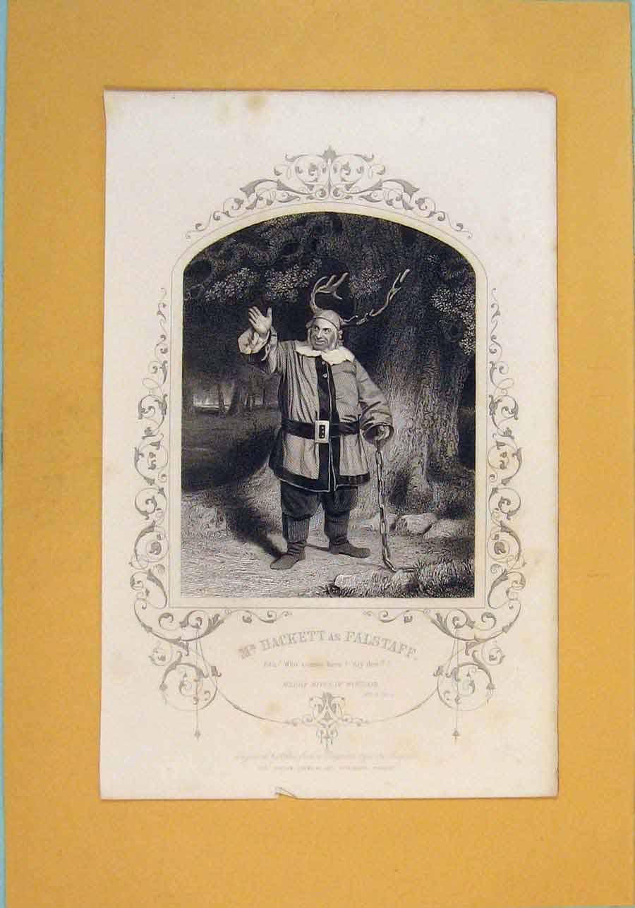 Original Old Antique Print Play Merry Wives Windsor Hackett Falstaff ActSc5