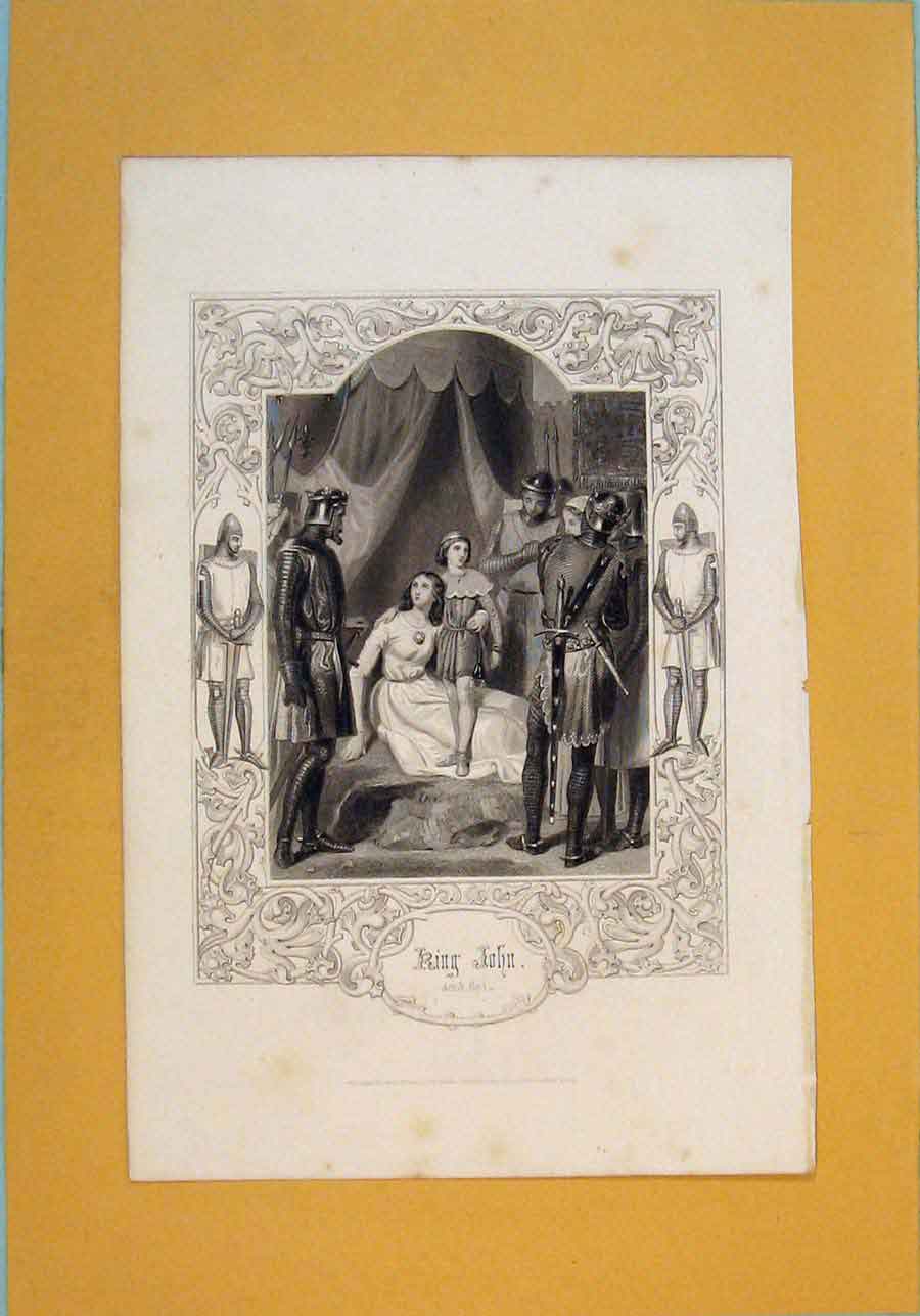 Original Old Antique Print Play King John ActScNew York Knights