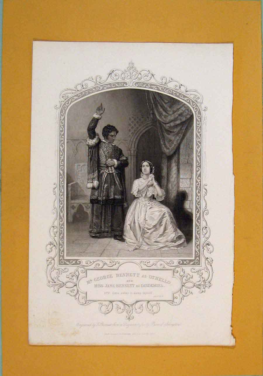 Original Old Antique Print Play Othello Jane Bennett Desdemona George ActSc2