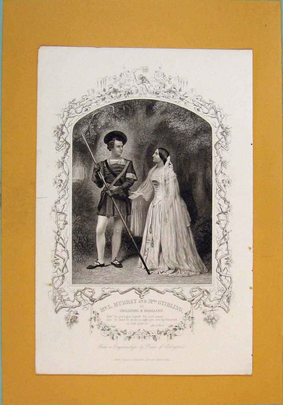 Original Old Antique Print Play As You Like It Oralndo Rosalind Murray Stirling