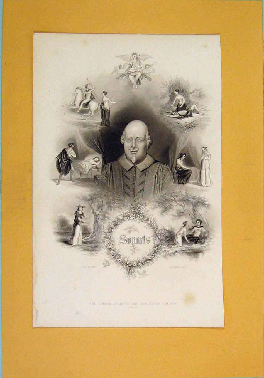 Original Old Antique Print Picture Sonnets Greabach Scott Scenes