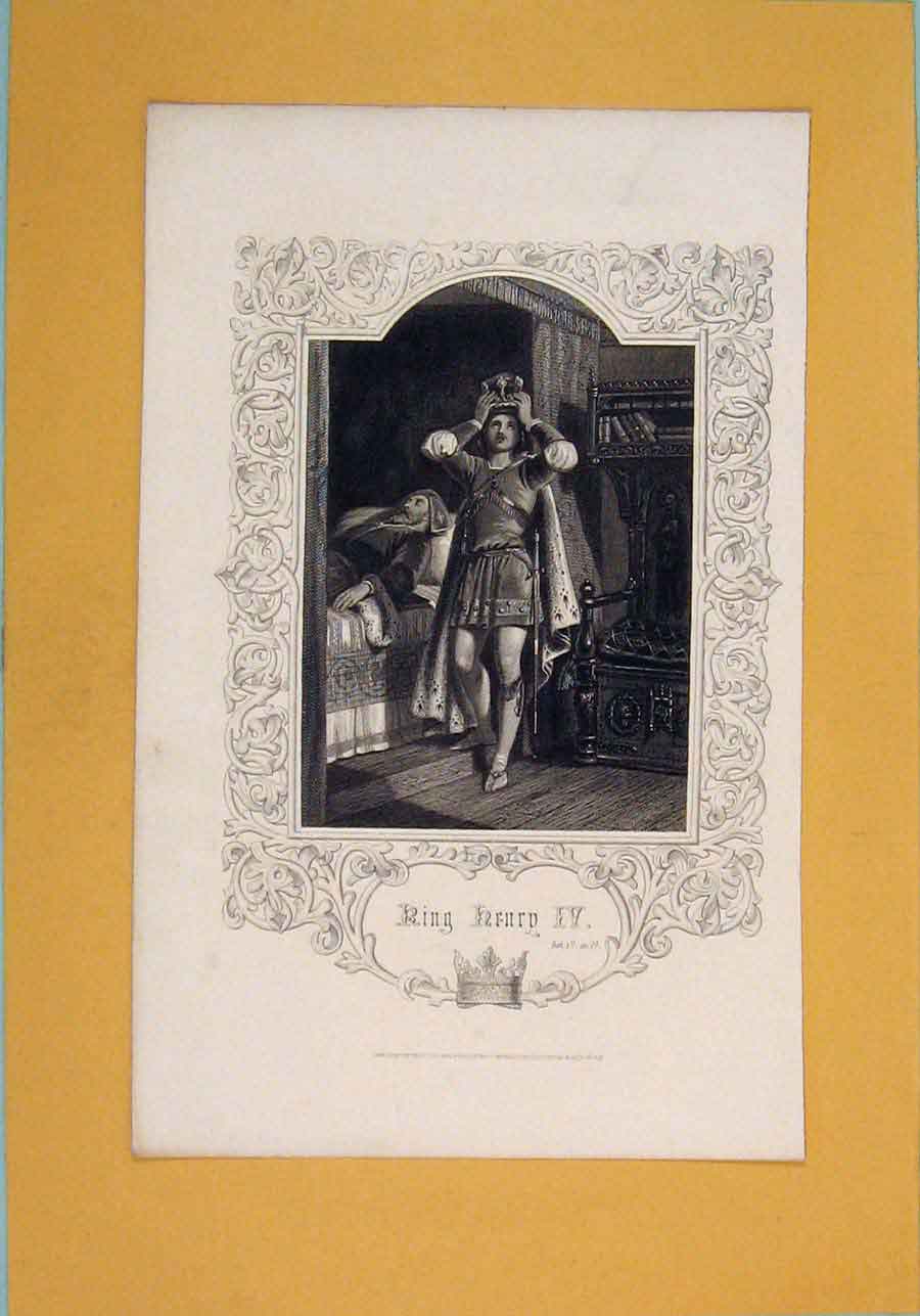 Original Old Antique Print Play King Henry Iv Act Iv Sc Iv Crown C1860 Victorian