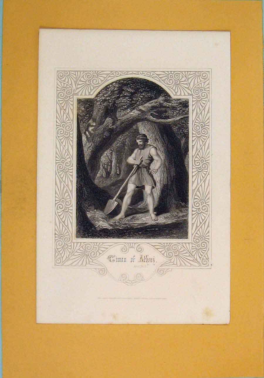 Original Old Antique Print Picture Cimon Athens ActScSpade C1875