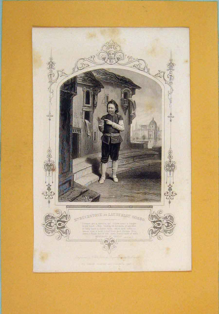 Original Old Antique Print Play Merchant Venice Launchelot Gobbo ActSc