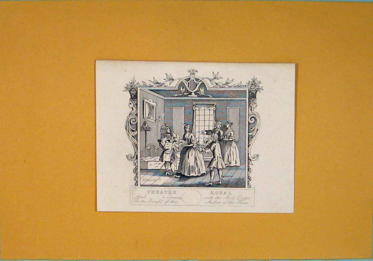 Original Old Antique Print Theatre Royal Mock Doctor Comedy