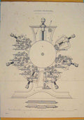 Original Old Antique Print Cotton Ing Design Architectural Art