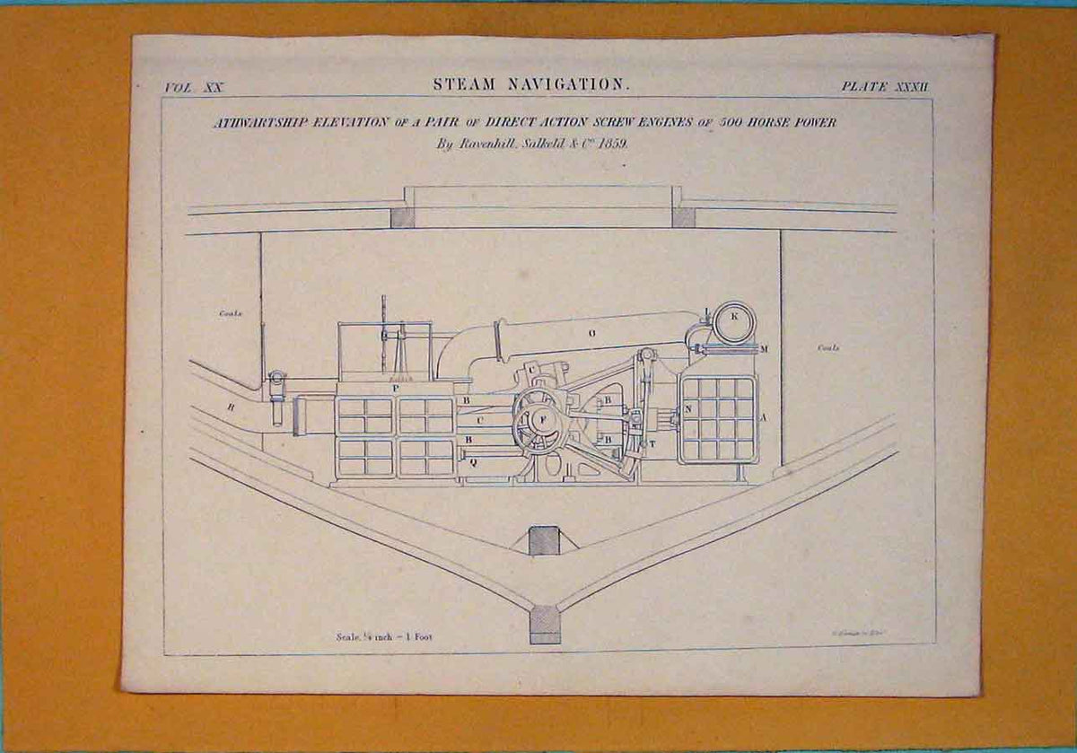 Original Old Antique Print C1860 Steam Navigation Design Architecture Victorian