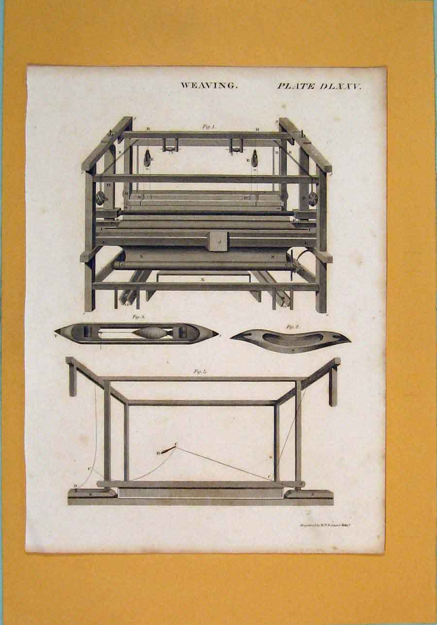 Original Old Antique Print Weaving Machine Design Architecture C1860 Victorian