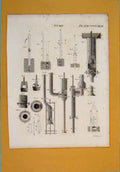Original Old Antique Print Pump Machine Architectural Design Art