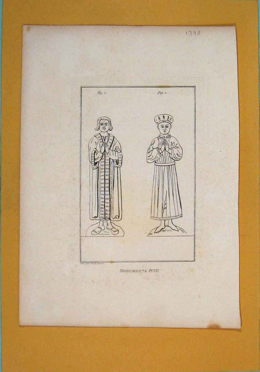 Original Old Antique Print Monutments Viii Fine Art Potrait Woman