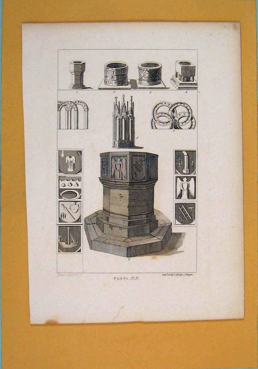 Original Old Antique Print Fonts X Designs Architectural Fine Art