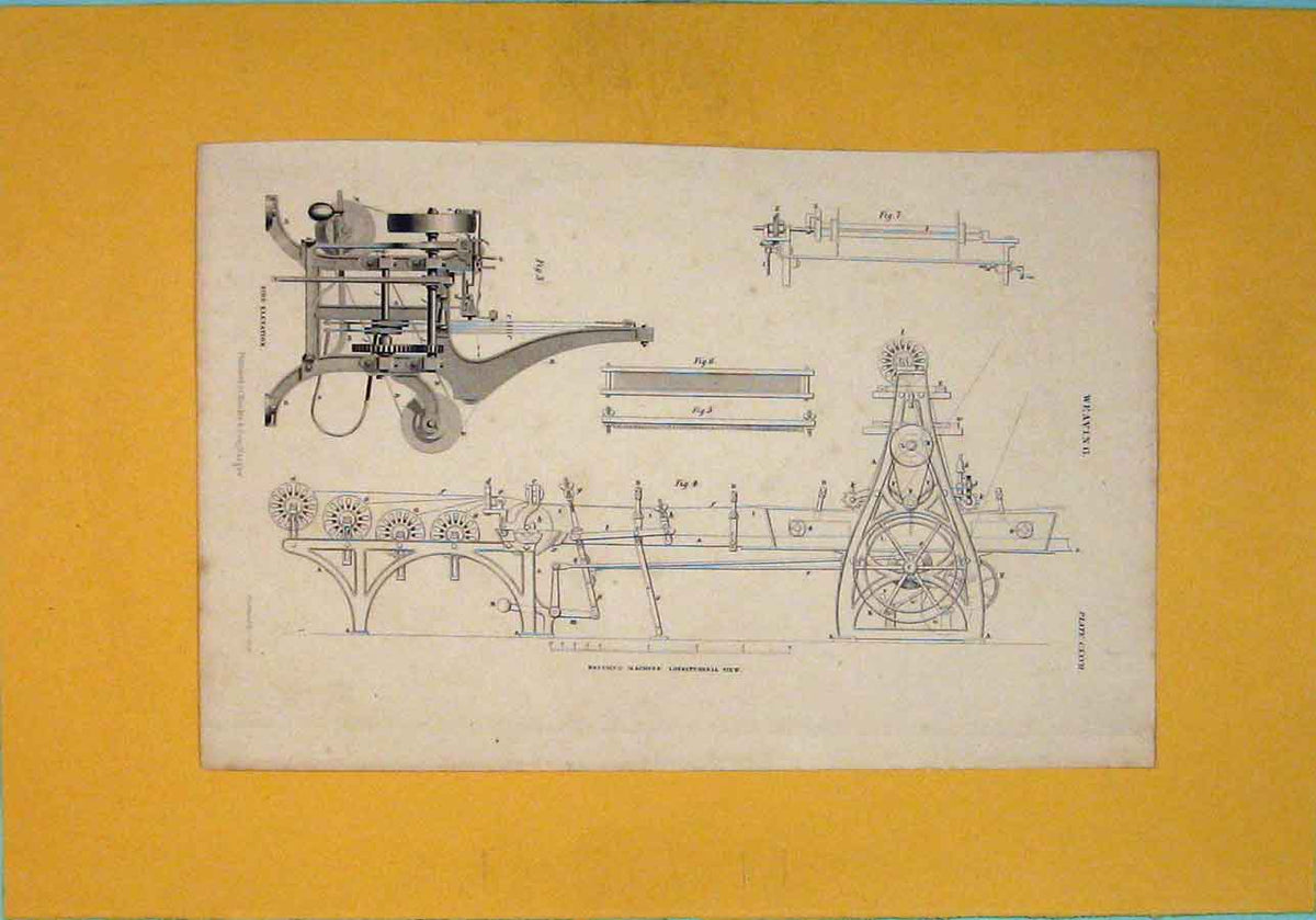 Original Old Antique Print Weaving Machine Design Architectural 1861 Victorian