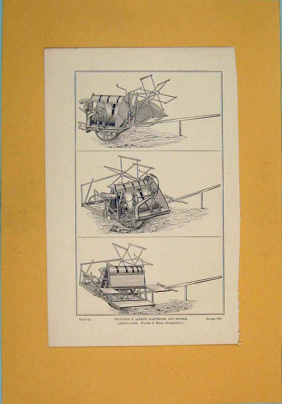 Original Old Antique Print Harvester Binder Architectural Design