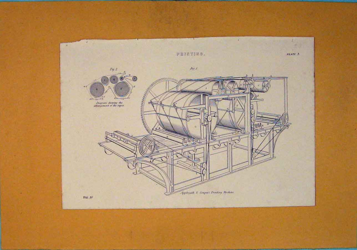 Original Old Antique Print Ing Machine Design Architecture