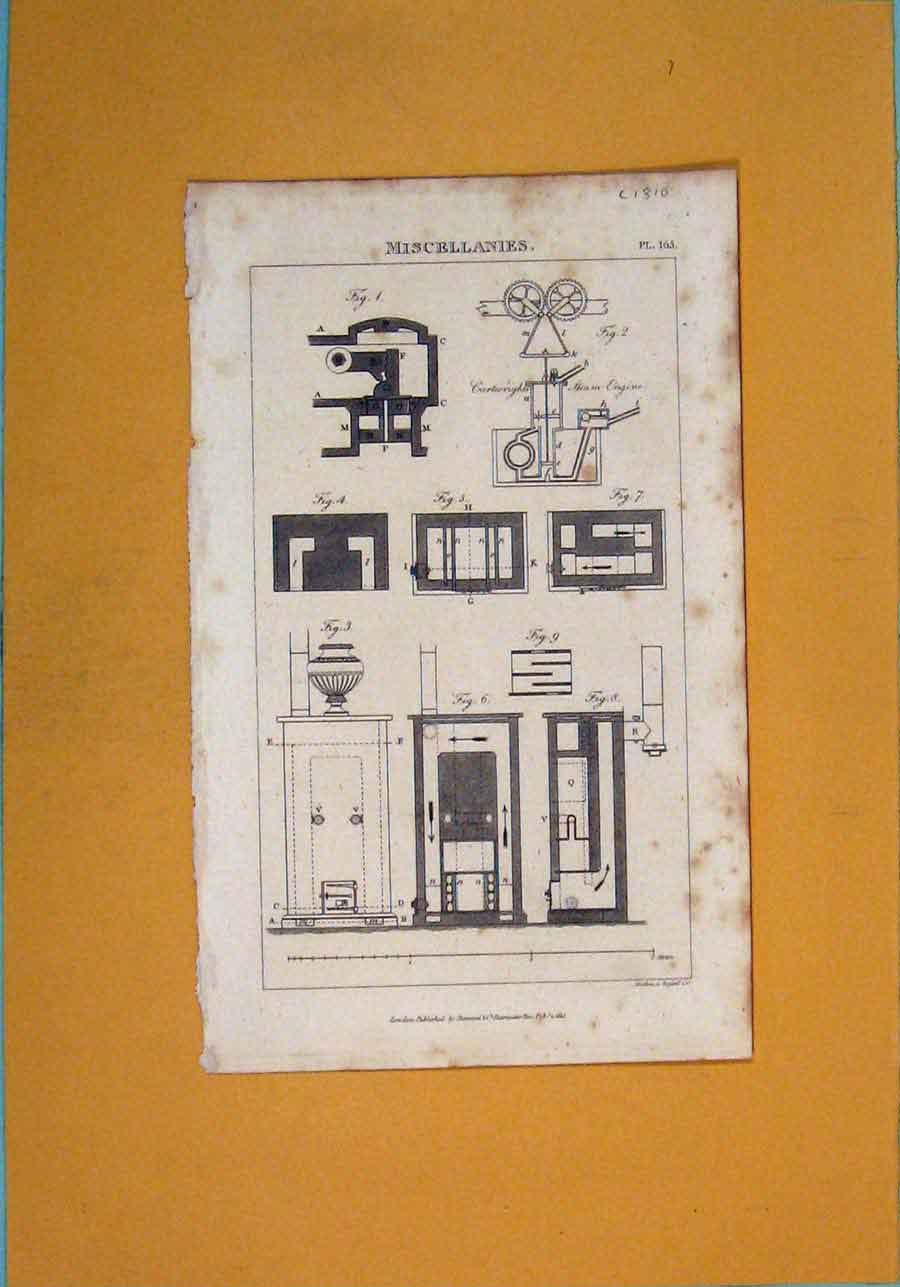Original Old Antique Print Miscelleanies Machine C1810 Part Design Architecture
