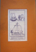 Original Old Antique Print Ship Boat Design Building Architecture