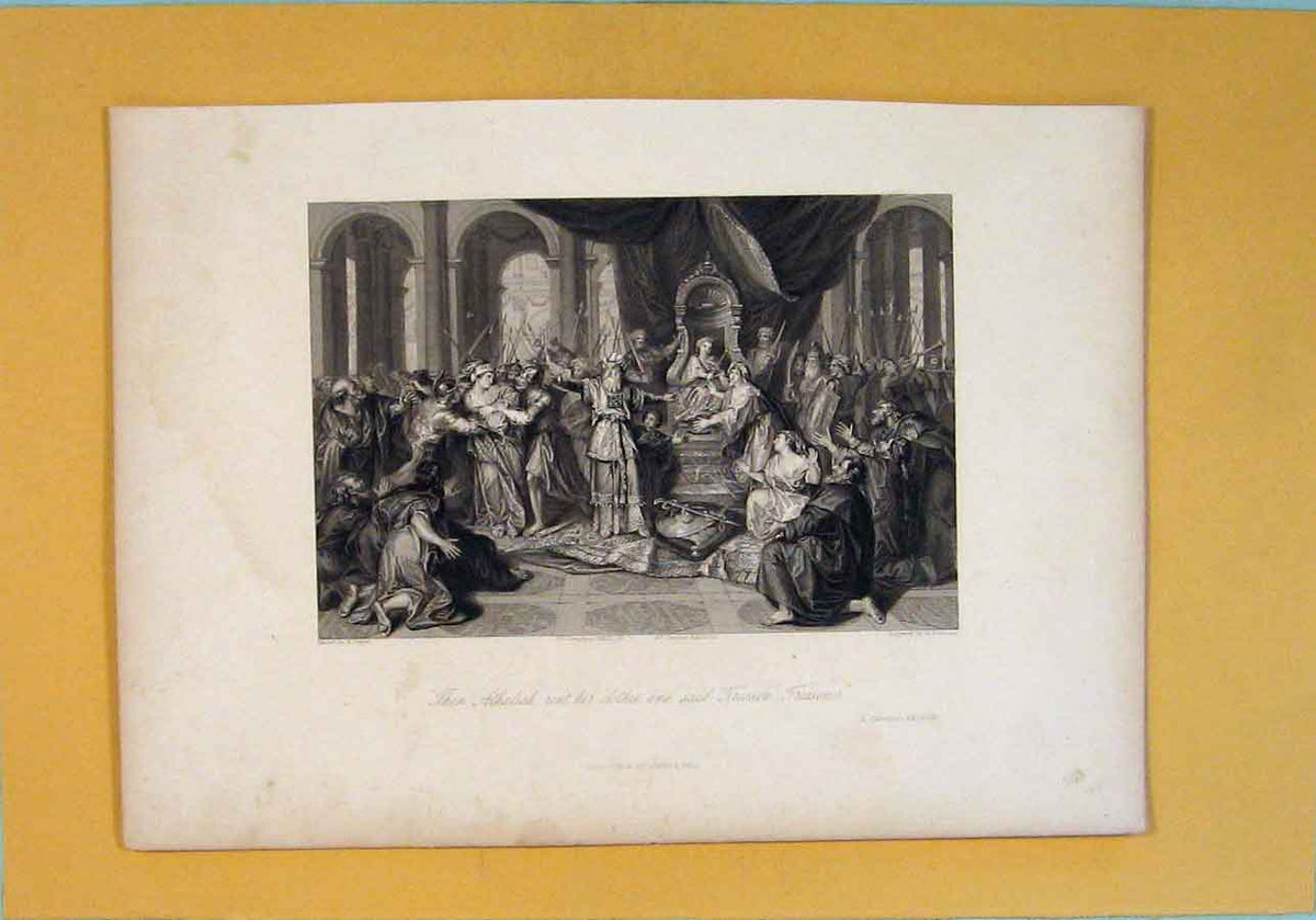 Original Old Antique Print Chronicles Biblical Religious Art