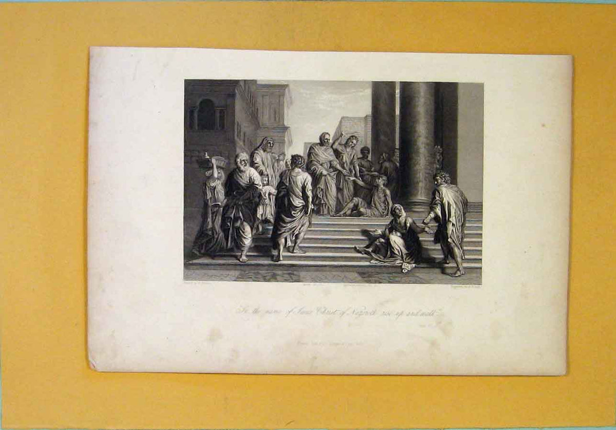 Original Old Antique Print Acts Religious Biblical Fine Art Rise