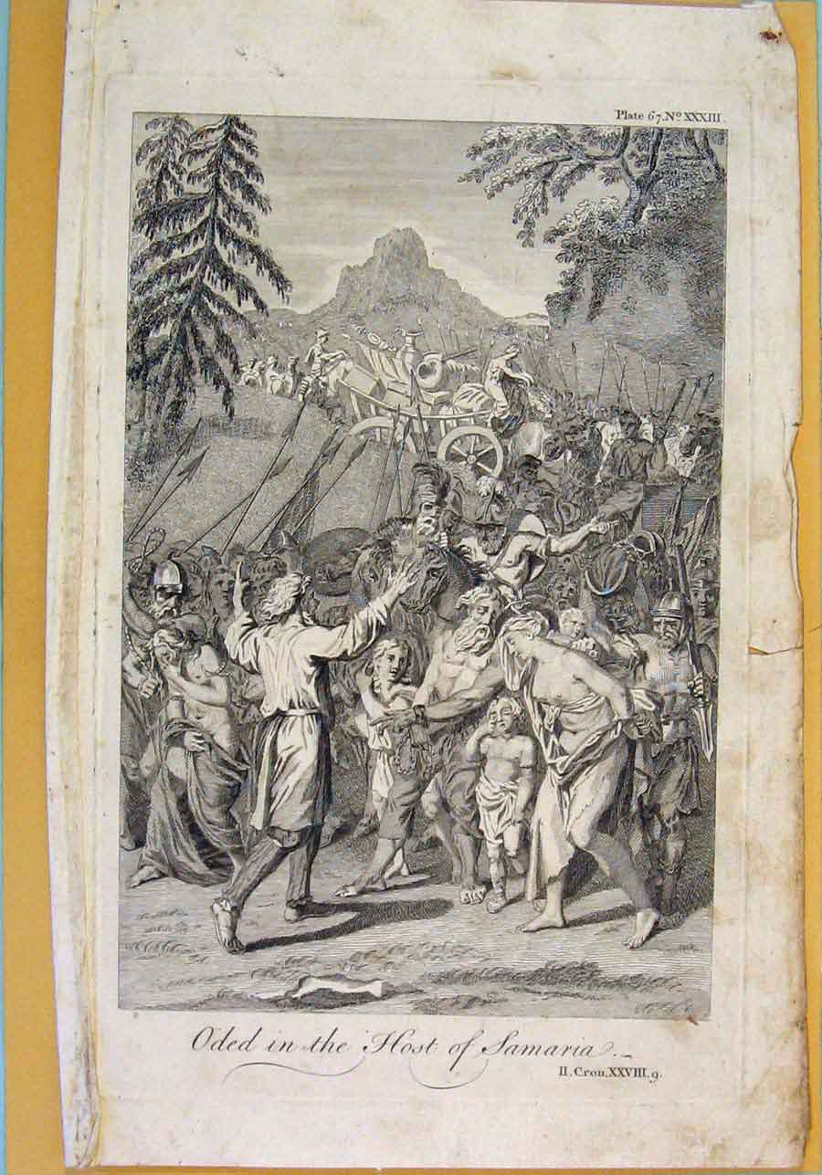 Original Old Antique Print Oded Hose Samaria Religious Art C1750
