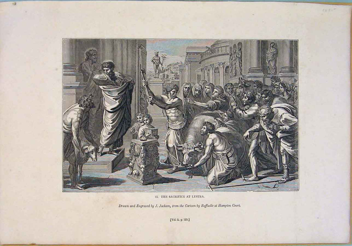 Original Old Antique Print Sacrifice Lustra Religious Biblical C1835 19th