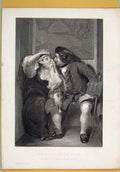 Original Old Antique Print Uncle Toby Widow Fine Art Morning