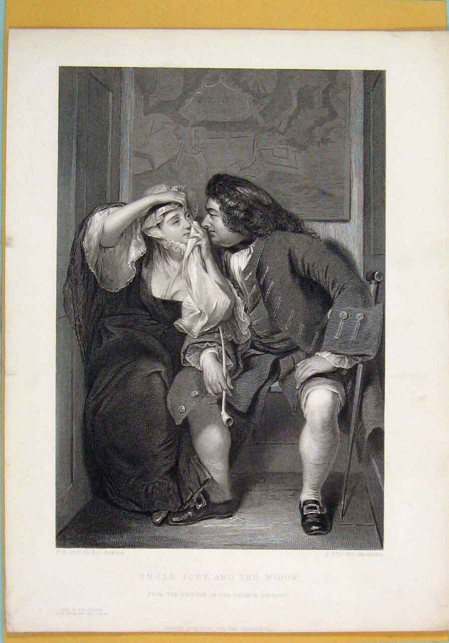 Original Old Antique Print Uncle Toby Widow Fine Art Morning