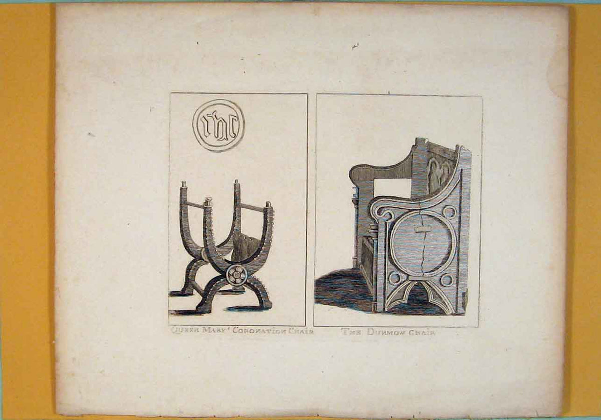 Original Old Antique Print Queen Mary Corovation Chari Dunmow Chair