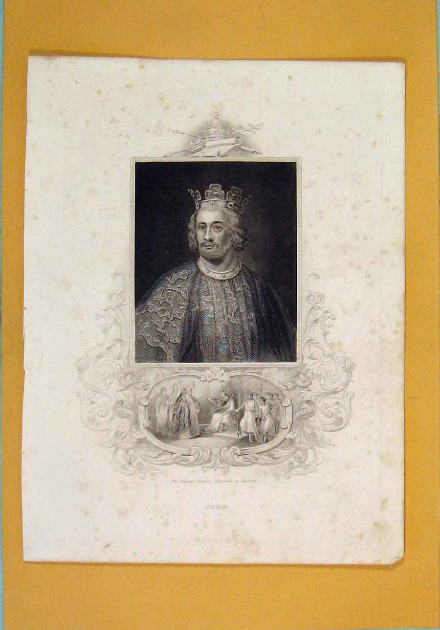 Original Old Antique Print John King Fine Art Portrait C1840 19th