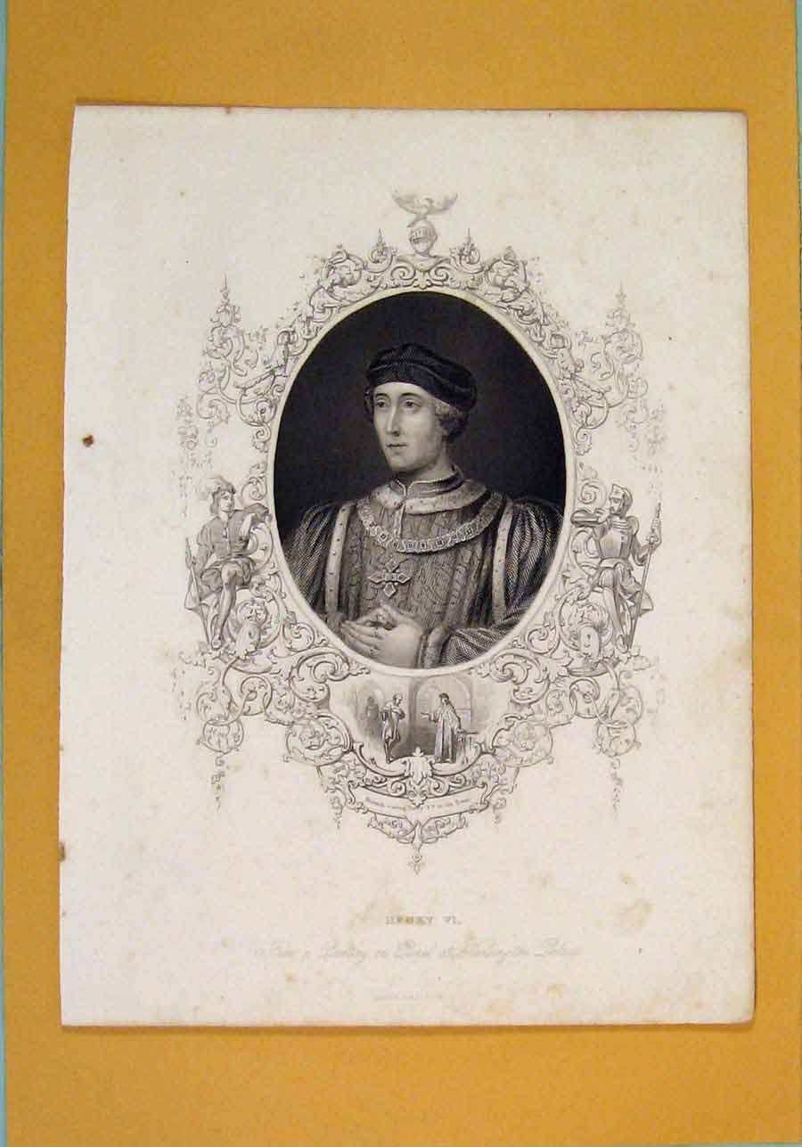 Original Old Antique Print King Henry Vi Fine Art Portrait C1840 19th