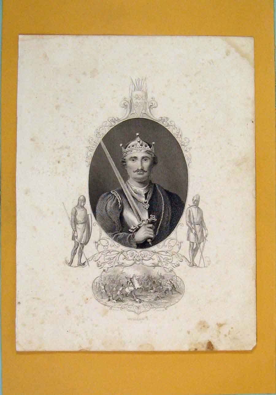 Original Old Antique Print King William I Fine Art Portrait 1840 19th