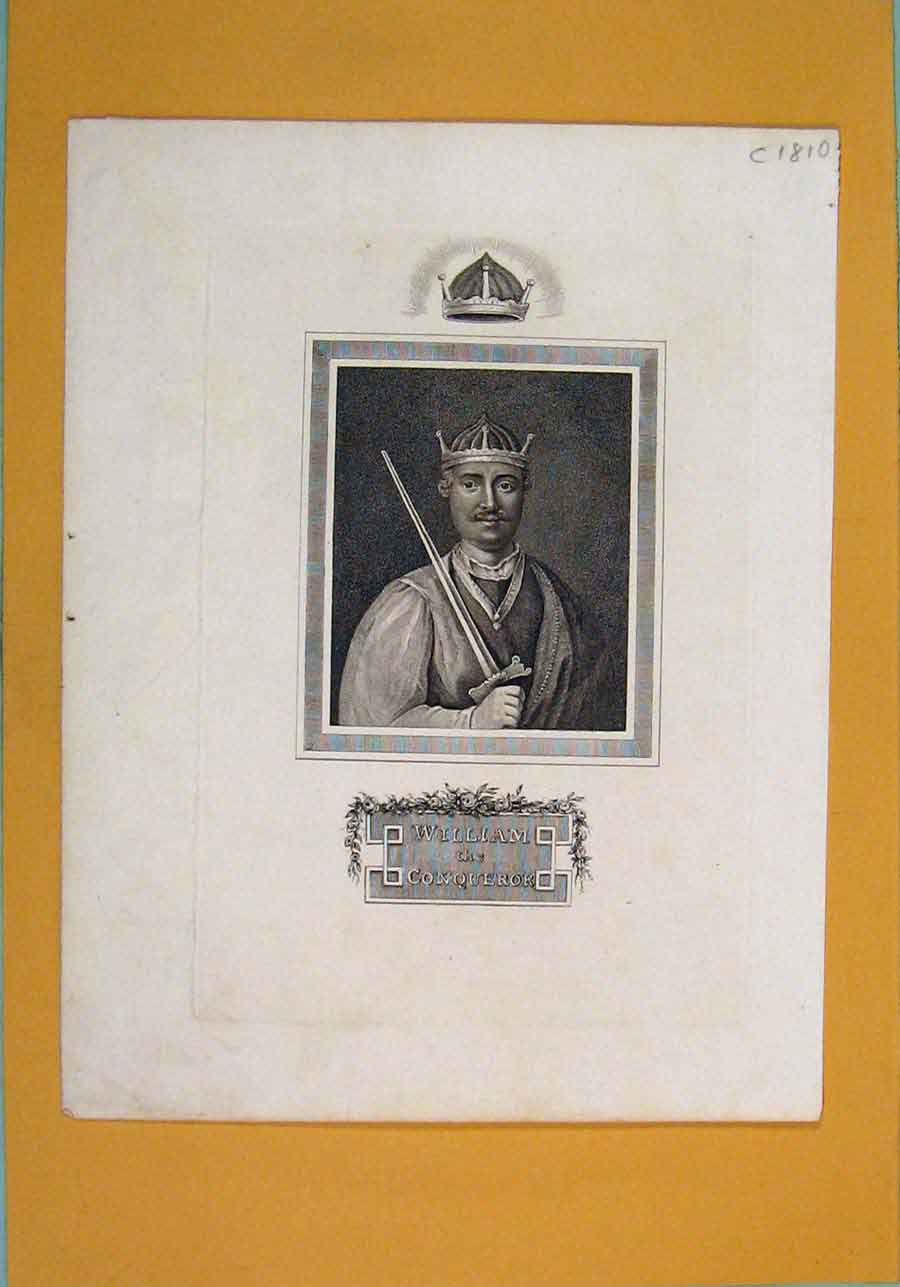 Original Old Antique Print William Conqueror Portrate Fine Art C1840 Victorian