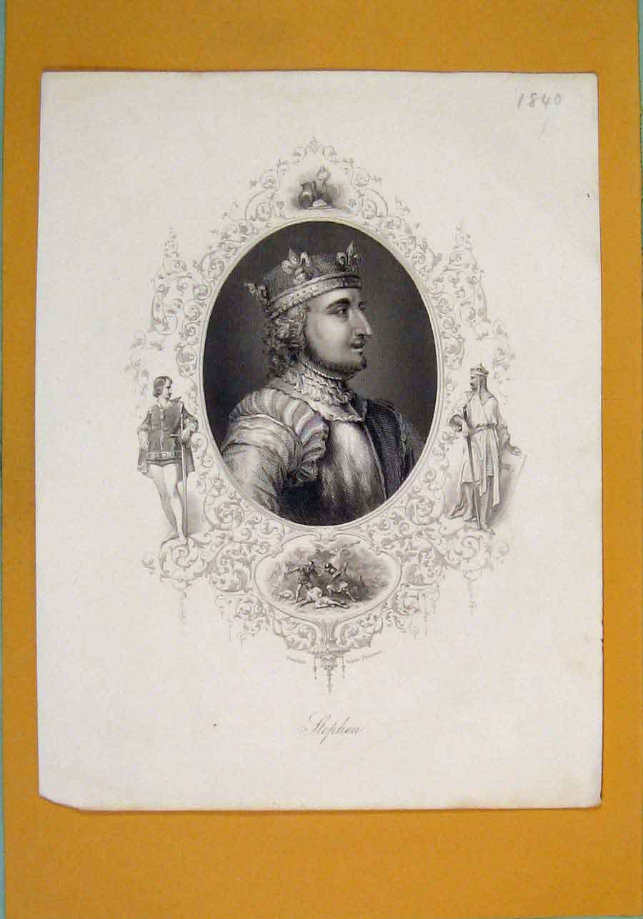 Original Old Antique Print Stephen King Fine Art Portrait C1840 19th