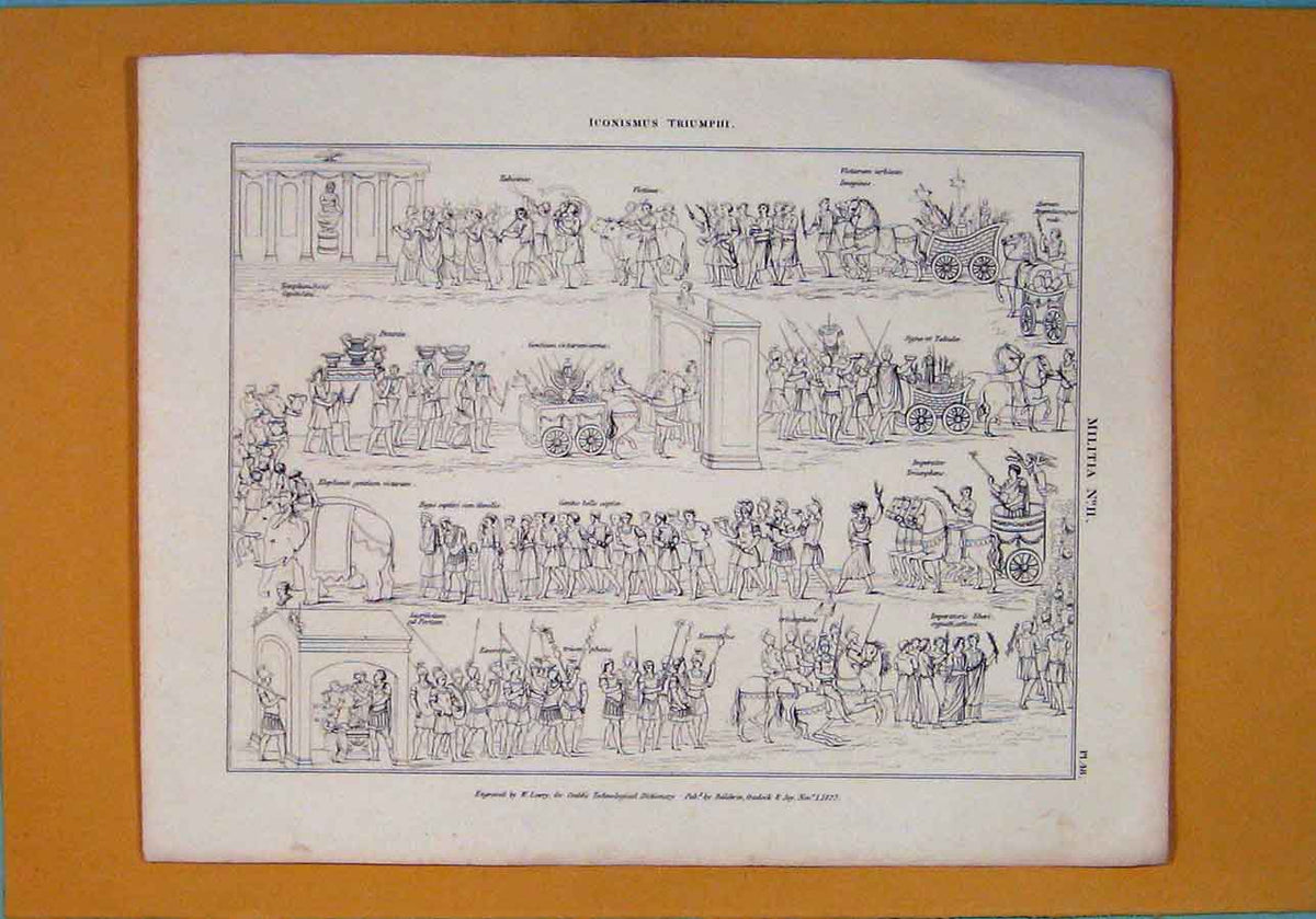 Original Old Antique Print Iconismus Triumphi Millitary Army Art