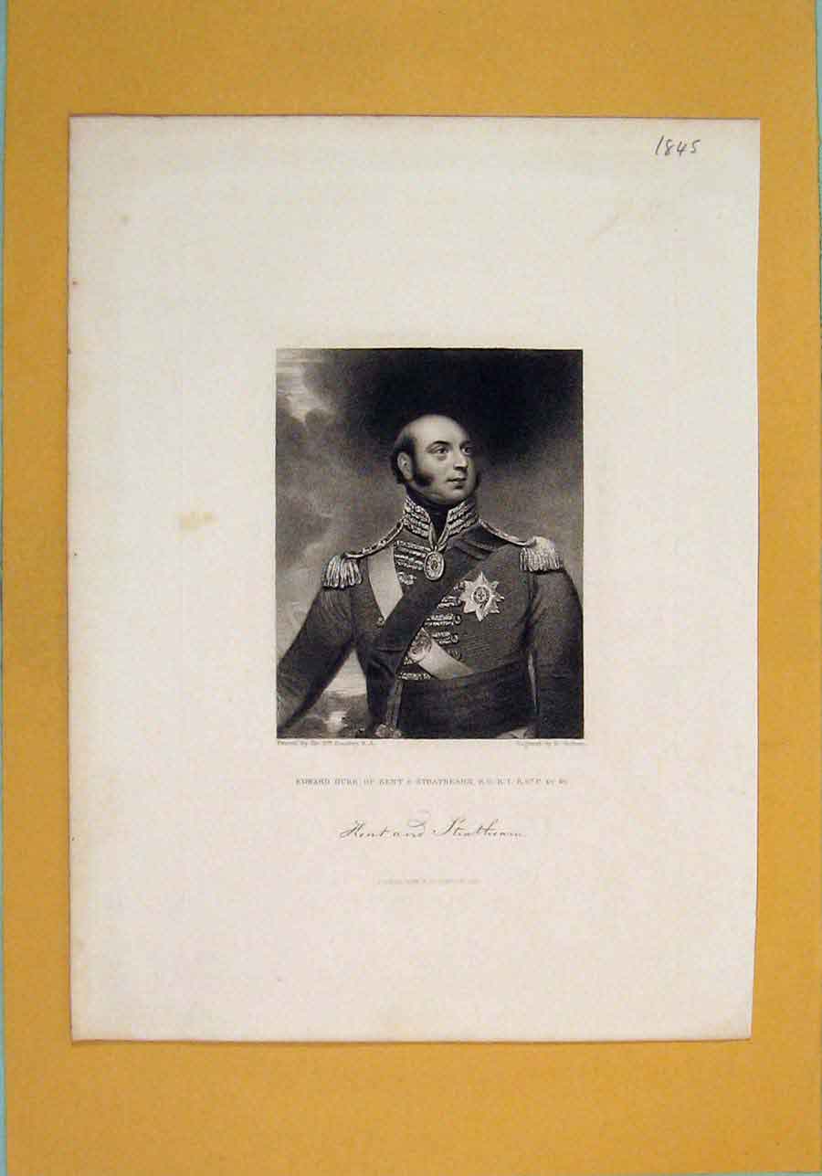 Original Old Antique Print Edward Duke Kent Strathearn Portrait 1840 Victorian