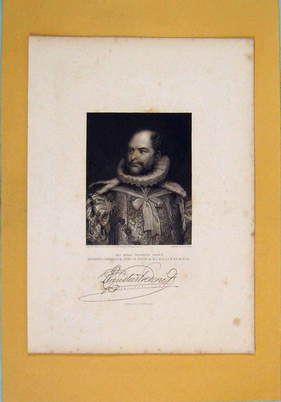 Original Old Antique Print Prince Augustus Frederrick Duke Sussex Portrait C1844