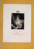 Original Old Antique Print Queen Dowager Fine Art Potrait C1840 19th